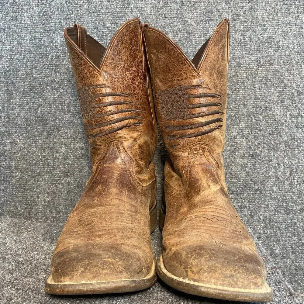 Ariat Mens Leather Western Cowboy Flag Boots Square Toe Size 11 D Rugged